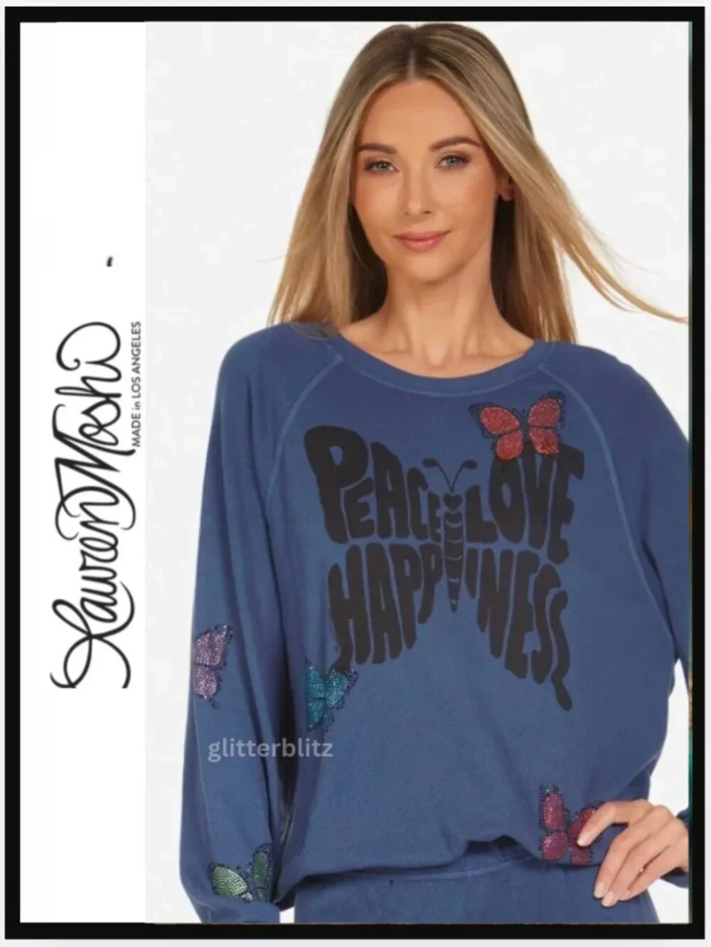 LAUREN MOSHI ✌️❤️🦋 Peace Love Happiness Butterfly Sweatshirt - NWT - LAST ONE
